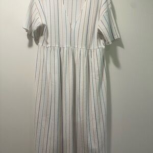 Zara Textured White Dress with Multicolor Stripes
